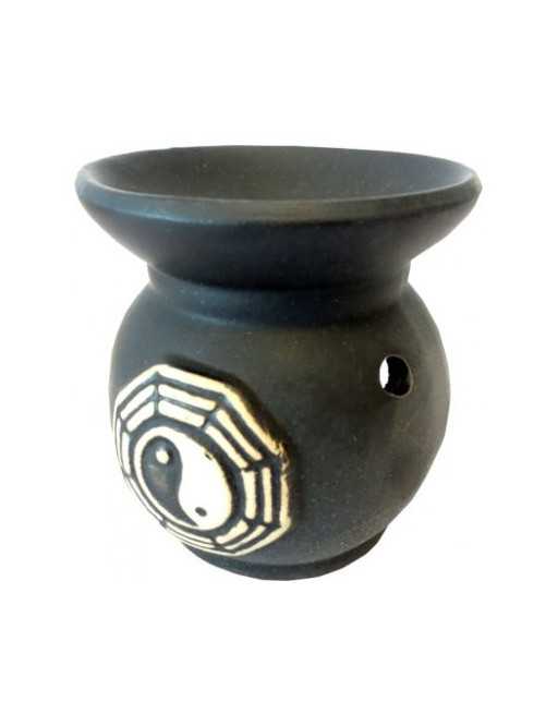 Brûle-encens en céramique Ying Yang noir