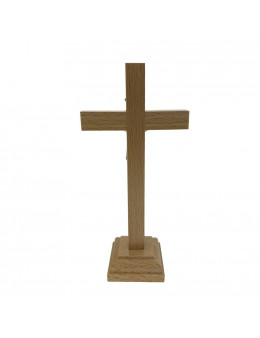 Calvaire / Crucifix / Croix en bois clair et métal cuivré 15 cm