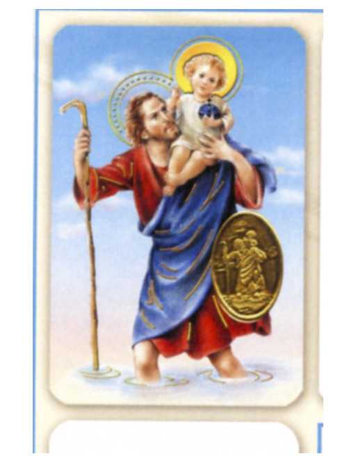 Carte plastifiée prière avec poinçons style médaille Saint Christophe