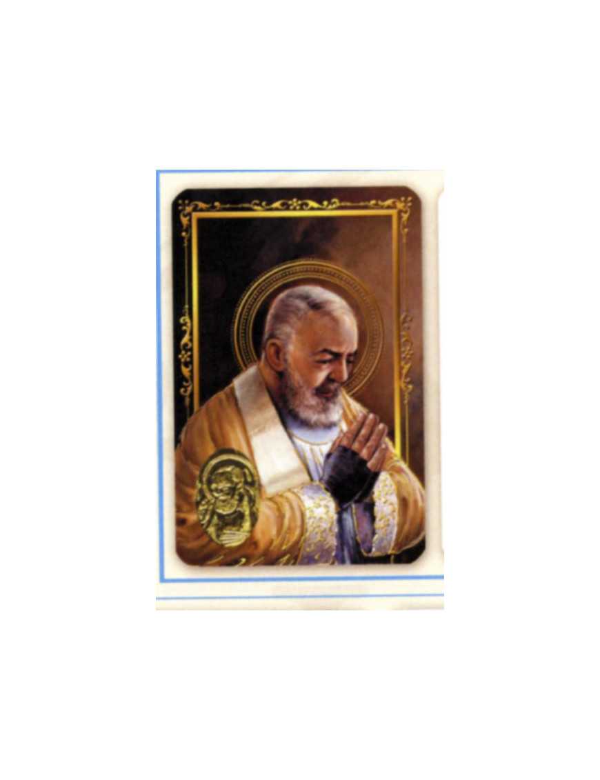 Carte plastifiée prière avec poinçons style médaille Padre Pio