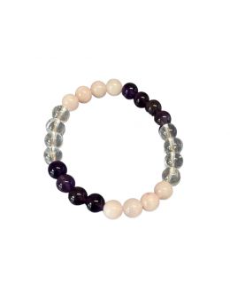 bracelet 4 cristal de roche quartz rose et améthyste