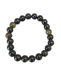 Bracelet perles 8mm - Obsidienne noire dorée