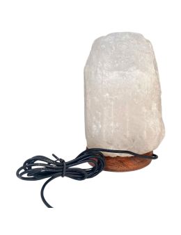 Lampe de sel blanc de l'Himalaya sur socle en bois avec cordon et ampoule - 2 kg