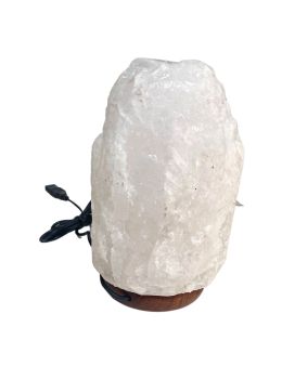 Lampe de sel blanc de l'Himalaya sur socle en bois avec cordon et ampoule - 2 kg