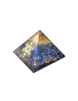 Pyramide Orgonite en Lapis-lazuli avec symbole metatron - L. 8 cm