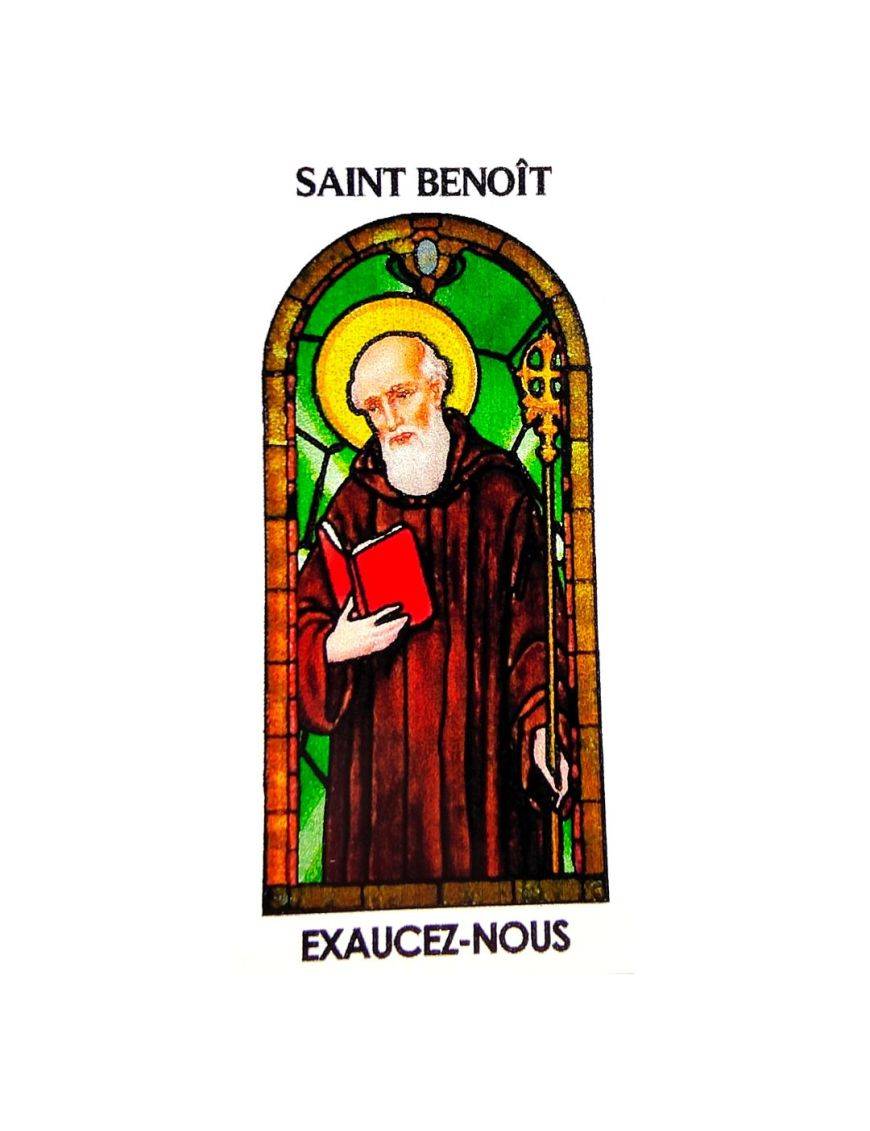 Autocollant Transparent "vitrail" sans prière 10.5x6.5 cm pour bougie de neuvaine de saint Benoît