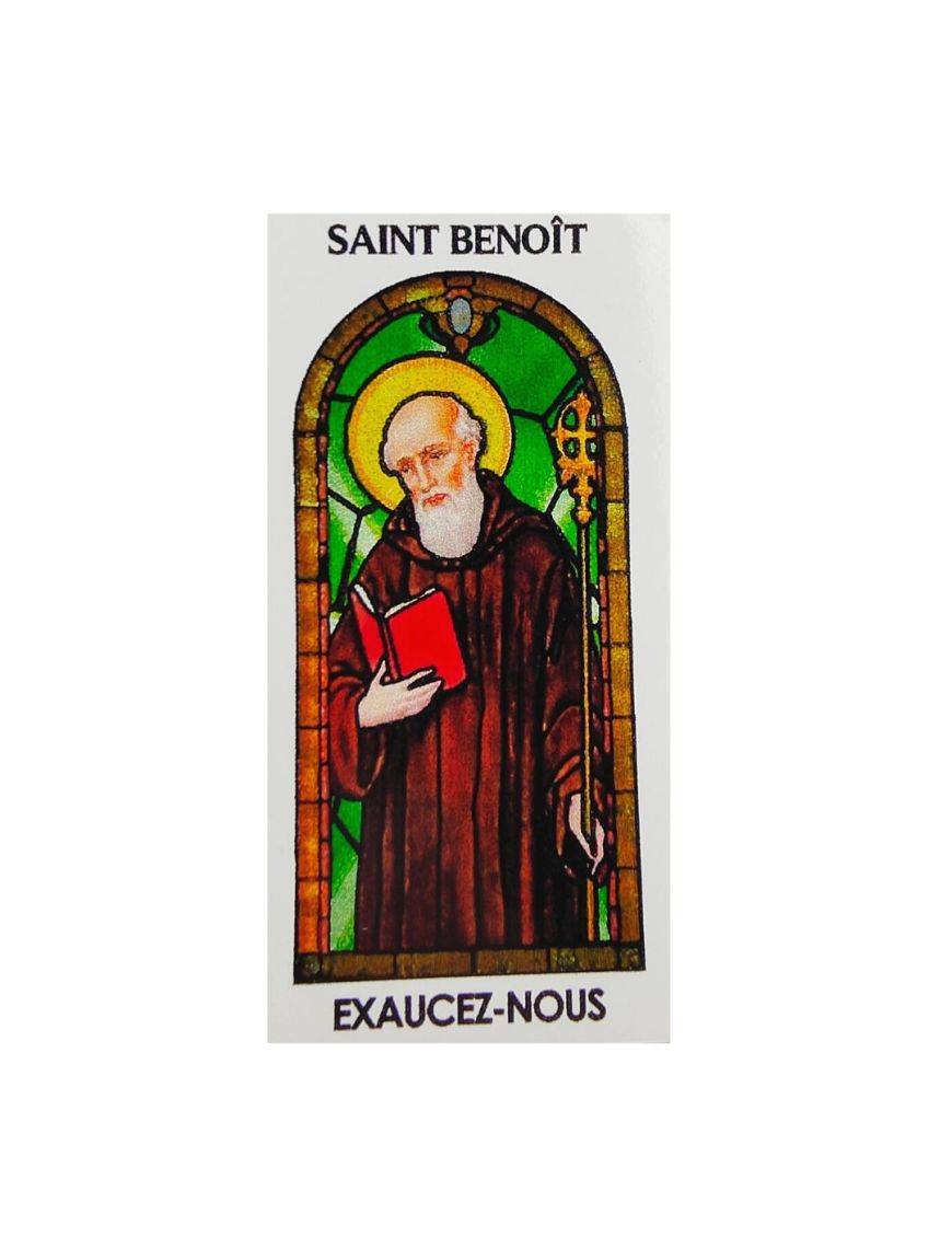 Autocollant PAPIER BLANC"vitrail" sans prière 10.5x6.5 cm pour bougie de neuvaine de saint Benoît