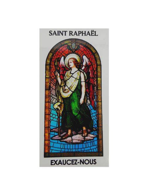 Autocollant PAPIER BLANC"vitrail" sans prière 10.5x6.5 cm pour bougie de neuvaine de saint Raphaël.