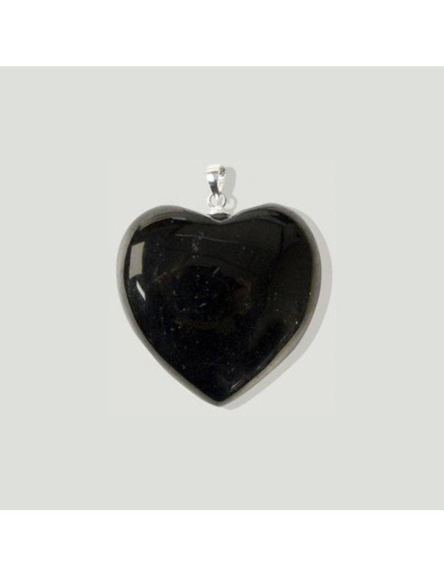 Pendentif coeur en argent - Jet de shungite - 15 g