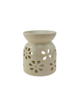 Brûle-encens céramique blanc à fleurs