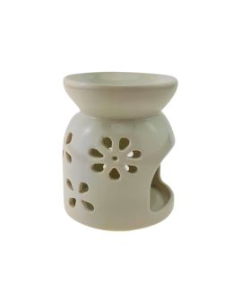 Brûle-encens céramique blanc à fleurs