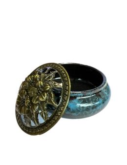 Porte Encens Céramique Noire et Bleu 10cm