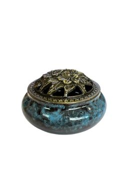 Porte Encens Céramique Noire et Bleu 10cm