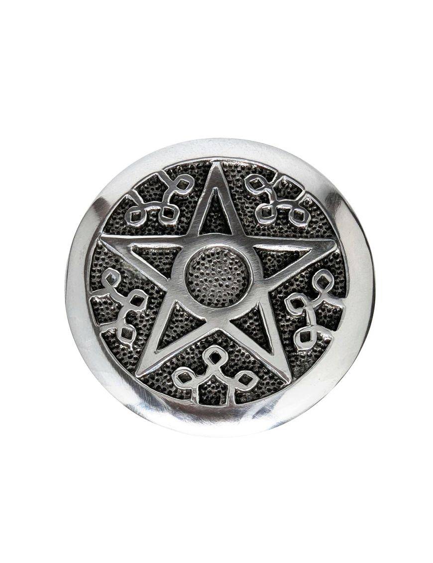 Porte Encens en Métal blanc Rond - Pentacle Autel - 8.5 cm