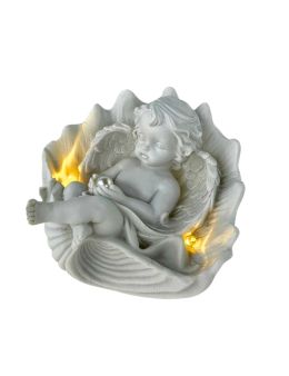 Statuette-Icones Petit Ange assis dans Coquille saint-jacques avec sa Perle 