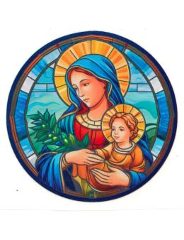 Autocollant Vierge marie et son Bébé en vitrail 11x11 