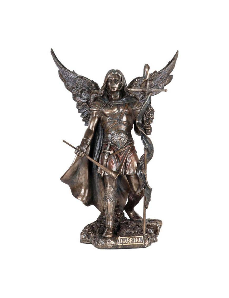 Statue de l’archange Gabriel en bronze à froid, hauteur 24 cm. Détails