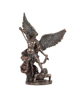 Statue de saint Michel terrassant le démon, en bronze coulé à froid 26cm