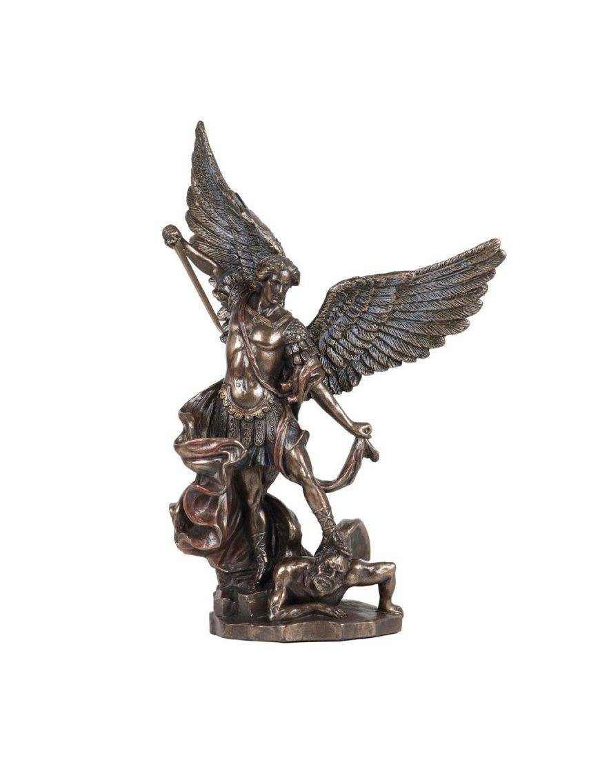 Statue de saint Michel terrassant le démon, en bronze coulé à froid 15cm