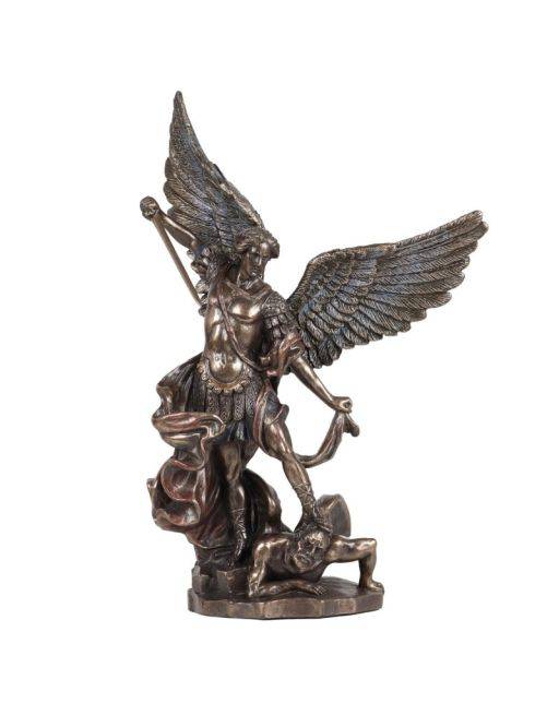Statue de saint Michel terrassant le démon, en bronze coulé à froid 10cm