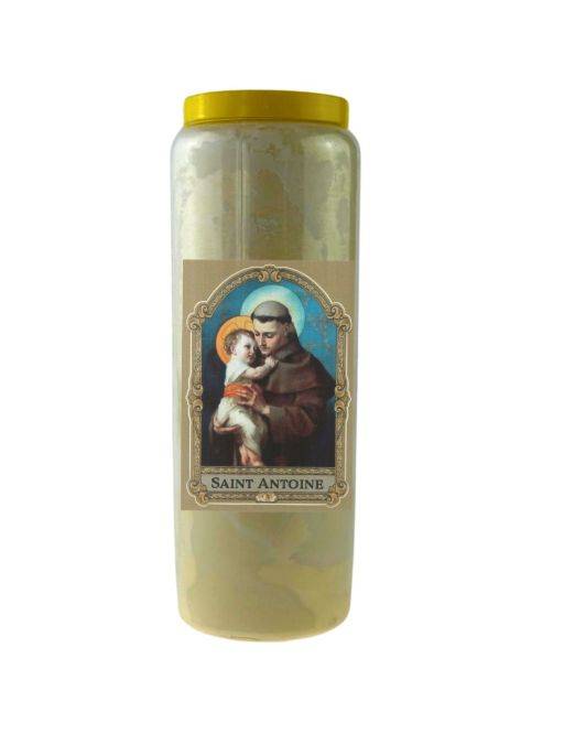 Bougie Veilleuse Blanche 9 jours Autocollant Saint Antoine - 9x12.5cm Bougie Veilleuse Blanche 9 jours Autocollant Saint Antoine - 9x12.5cm