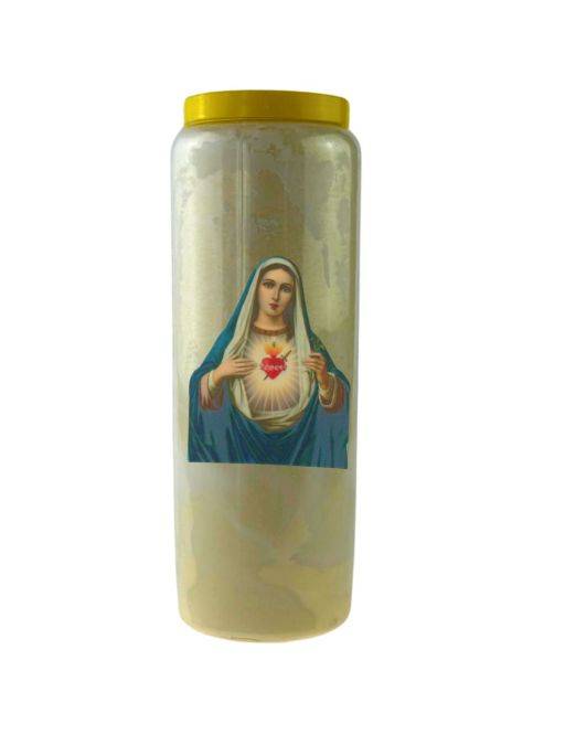 Bougie Veilleuse Blanche 9 jours Autocollant Sacré Coeur de Marie - 8.5x12.5cm Bougie Veilleuse Blanche 9 jours Autocollant Sacré Coeur de Marie - 8.5x12.5cm