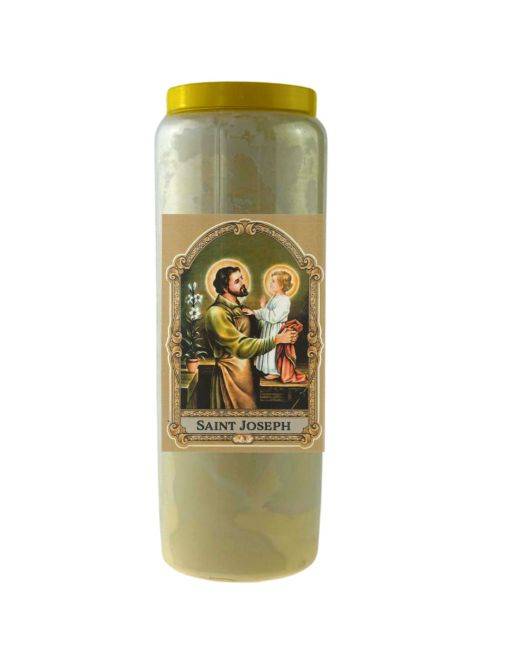Bougie Veilleuse Blanche 9 jours Autocollant Saint Joseph - 9x12.5cm Bougie Veilleuse Blanche 9 jours Autocollant Saint Joseph - 9x12.5cm