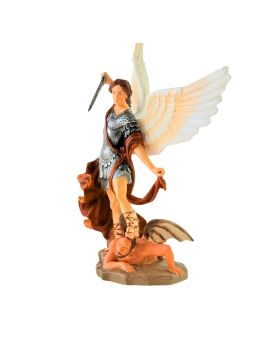 Statue de saint Michel terrassant le démon en polystone polychrome, peinte à la main, Hauteur 20cm Statue de saint Michel terrassant le démon en polystone polychrome, peinte à la main, Hauteur 20cm