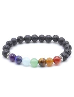 Bracelet Pierre de Lave & 7 Chakras perles 8mm