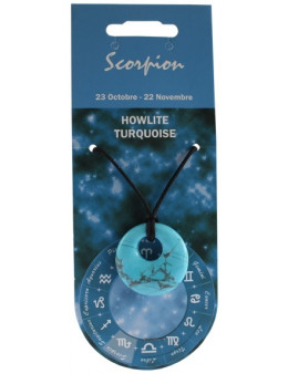Pendentif pierre ronde percée - Scorpion - Howlite turquoise