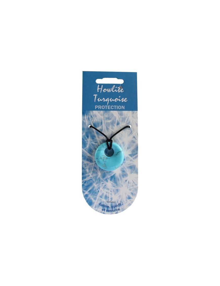 Pendentif pierre ronde percée - Howlite turquoise