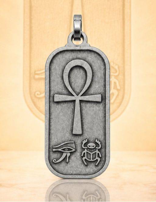 Pentacle d'Hathor + Croix d'Ankh - Médaille talismanique - Argenté