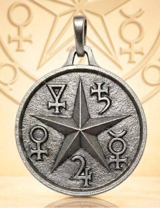 Pentacle Astral - Médaille talismanique - Argenté -3cm
