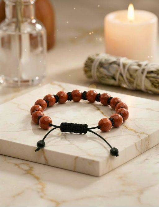  Bracelet en macramé boule facettée Jaspe Rouge