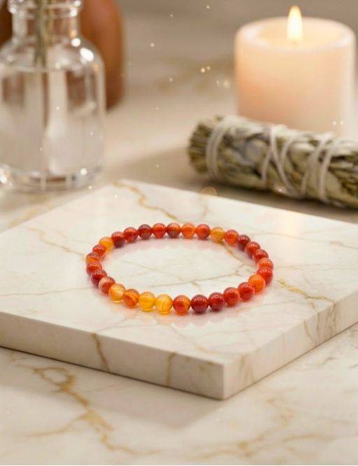 Bracelet Cornaline Rubanée perles 6mm