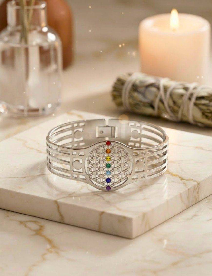 Bracelet en Acier inoxydable - 7 chakras vertical