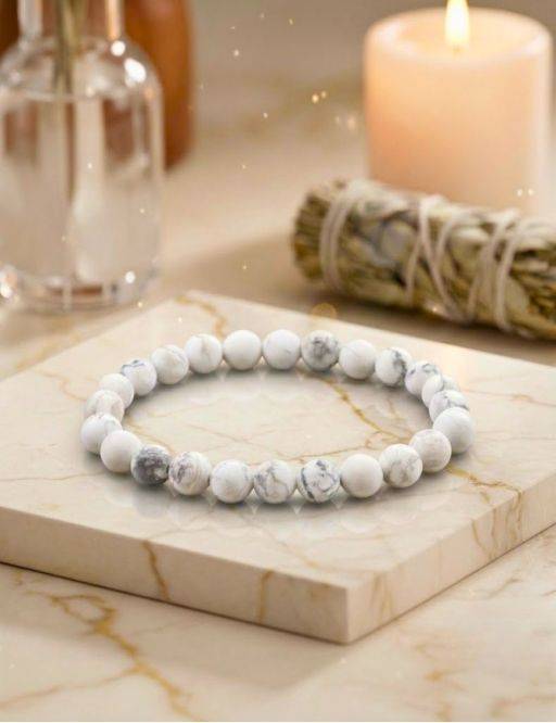 Bracelet Howlite Blanche perles 6mm