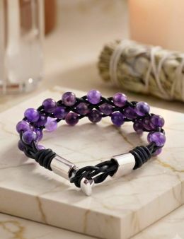 Bracelet Lanières et Pierres - Améthyste