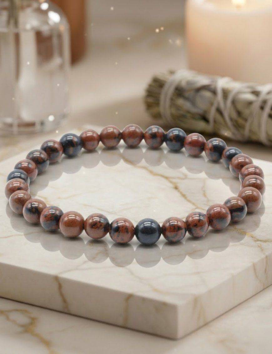Bracelet Obsidienne Mahogany perles 6mm