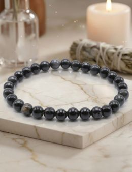 Bracelet Obsidienne Noire Dorée perles 6mm