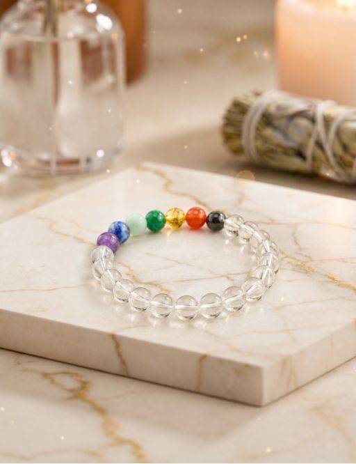 Bracelet perles 8mm - Cristal de roche - 7 chakras