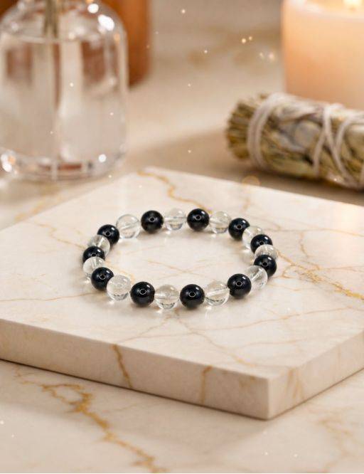 Bracelet perles 8mm - Hématite - Cristal de roche