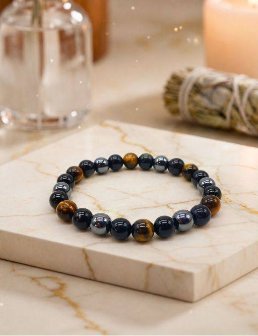 Bracelet perles 8mm - Obsidienne Noire - Hématite - Oeil de Tigre perles 8mm