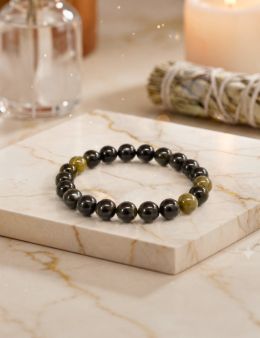 Bracelet perles 8mm - Obsidienne noire dorée