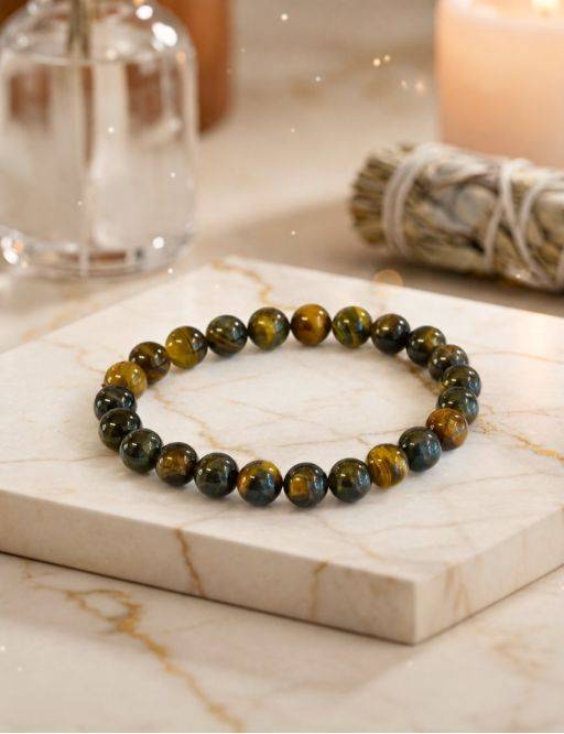Bracelet perles 8mm - Oeil de Faucon 