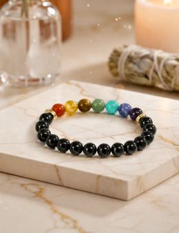 Bracelet perles 8mm - Onyx noir - 7 chakras