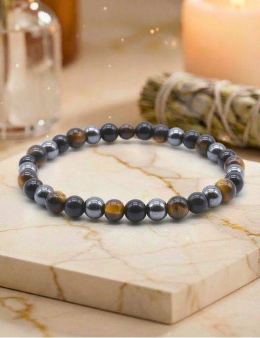 Bracelet Protection Obsidienne Noire, Hematite, Oeil de Tigre perles