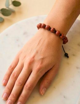  Bracelet en macramé boule facettée Jaspe Rouge