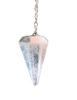 copy ofPendule divinatoire en pierre conique cristal de rochefacettée avec chaîne argentée