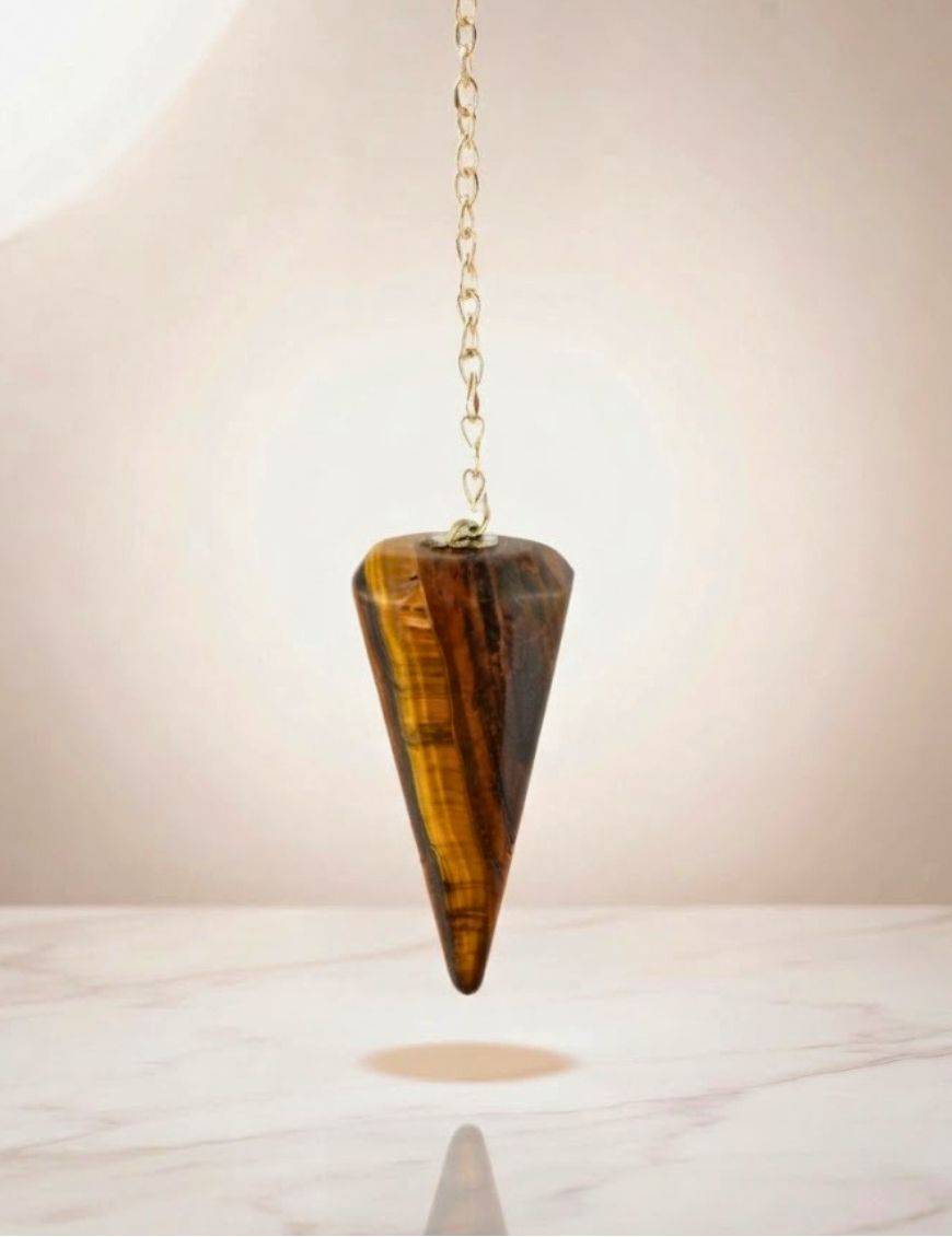 Pendule divinatoire en œil de tigre facetté : protection et détermination en radiesthésie